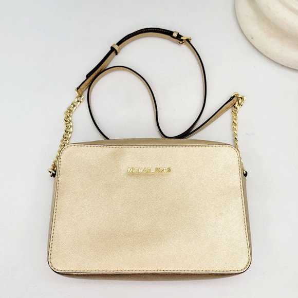 Michael Kors Handbags - MICHAEL KORS Jet Set East West Crossbody Saffiano Leather - Pale Gold